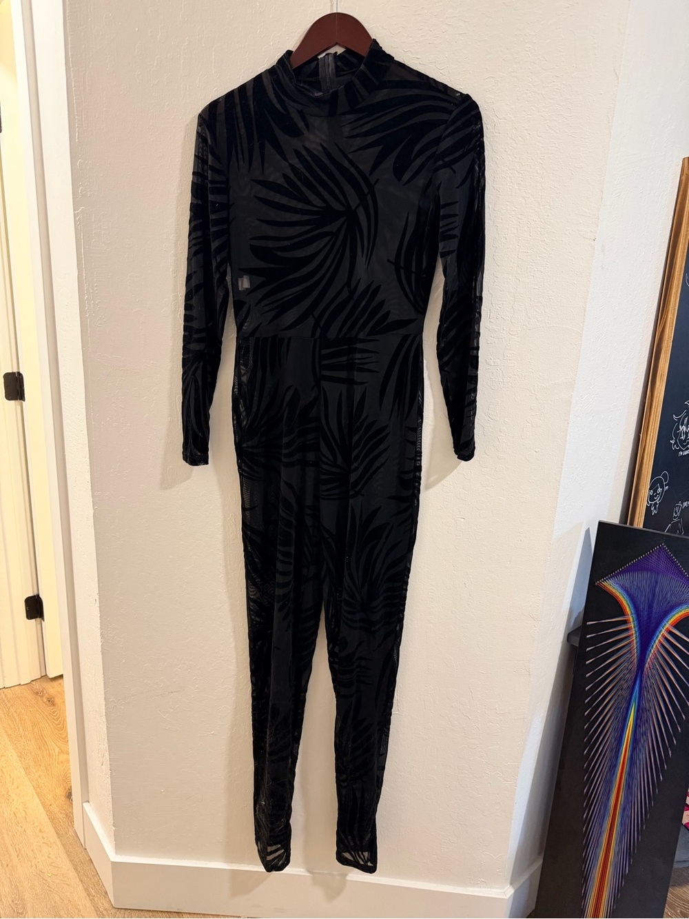 Black Velvet Palm-Print Jumpsuit